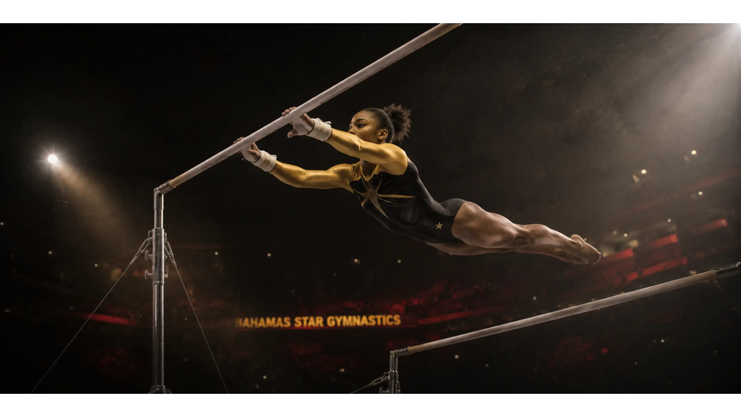 BSG gymnast executing routine on uneven bars